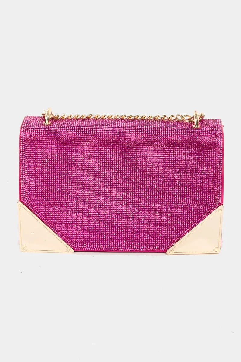 Fame Rhinestone Studded Rectangle Crossbody Bag