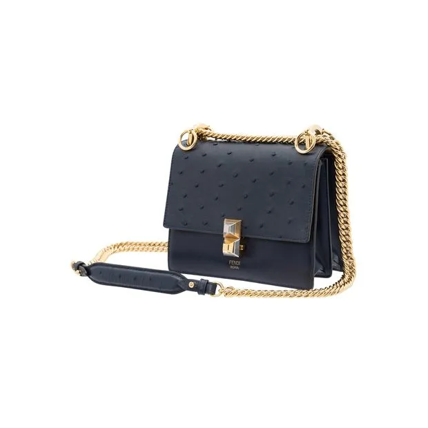 FENDI Crossbody Kan I Ostrich Leather Shoulder Bag