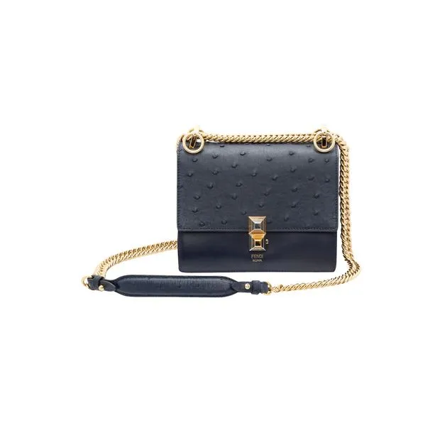 FENDI Crossbody Kan I Ostrich Leather Shoulder Bag