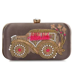 For The Beautiful You Grey Embroidered Car Women's Clutch