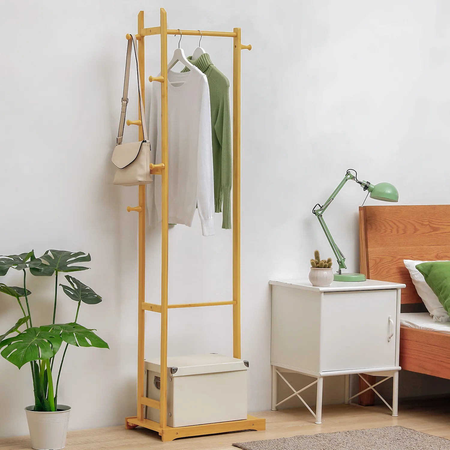 Garment Hanging Stand Rack - Single Shelf - Natural