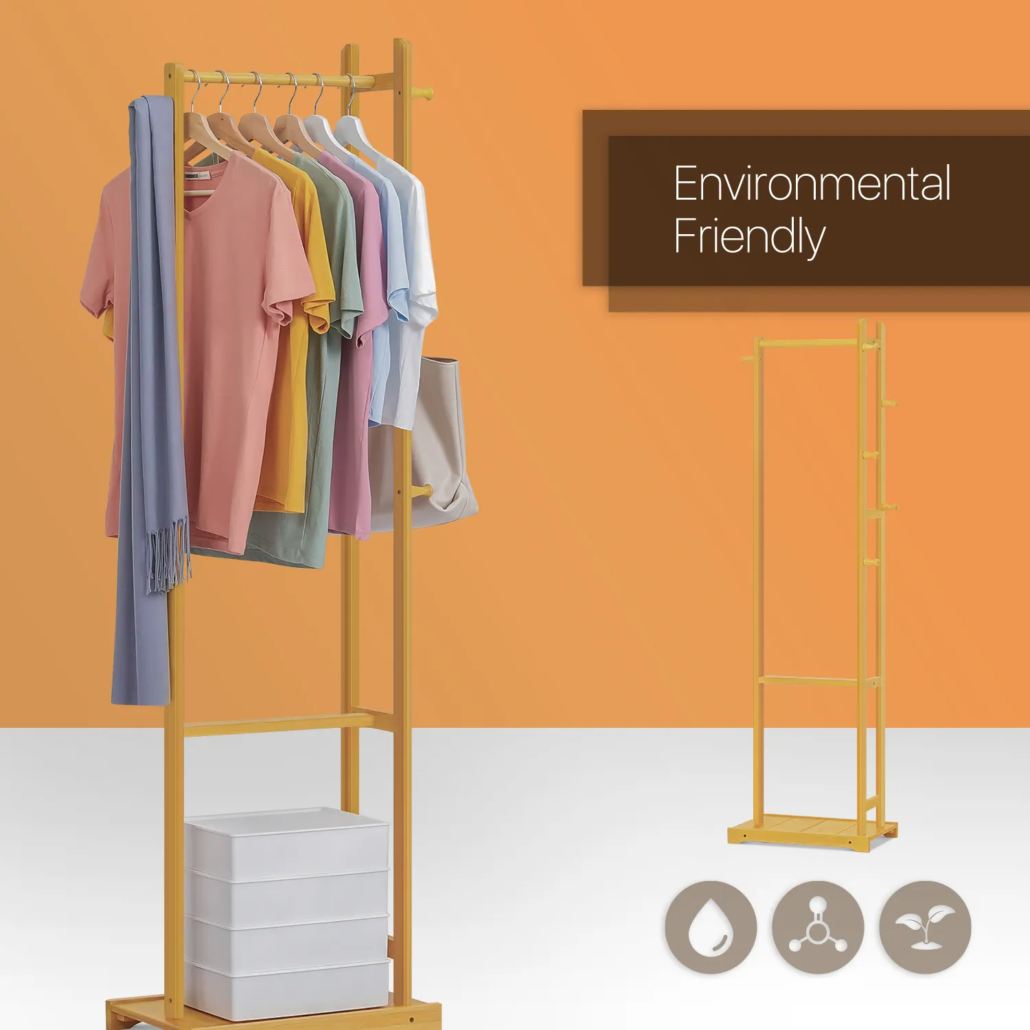 Garment Hanging Stand Rack - Single Shelf - Natural