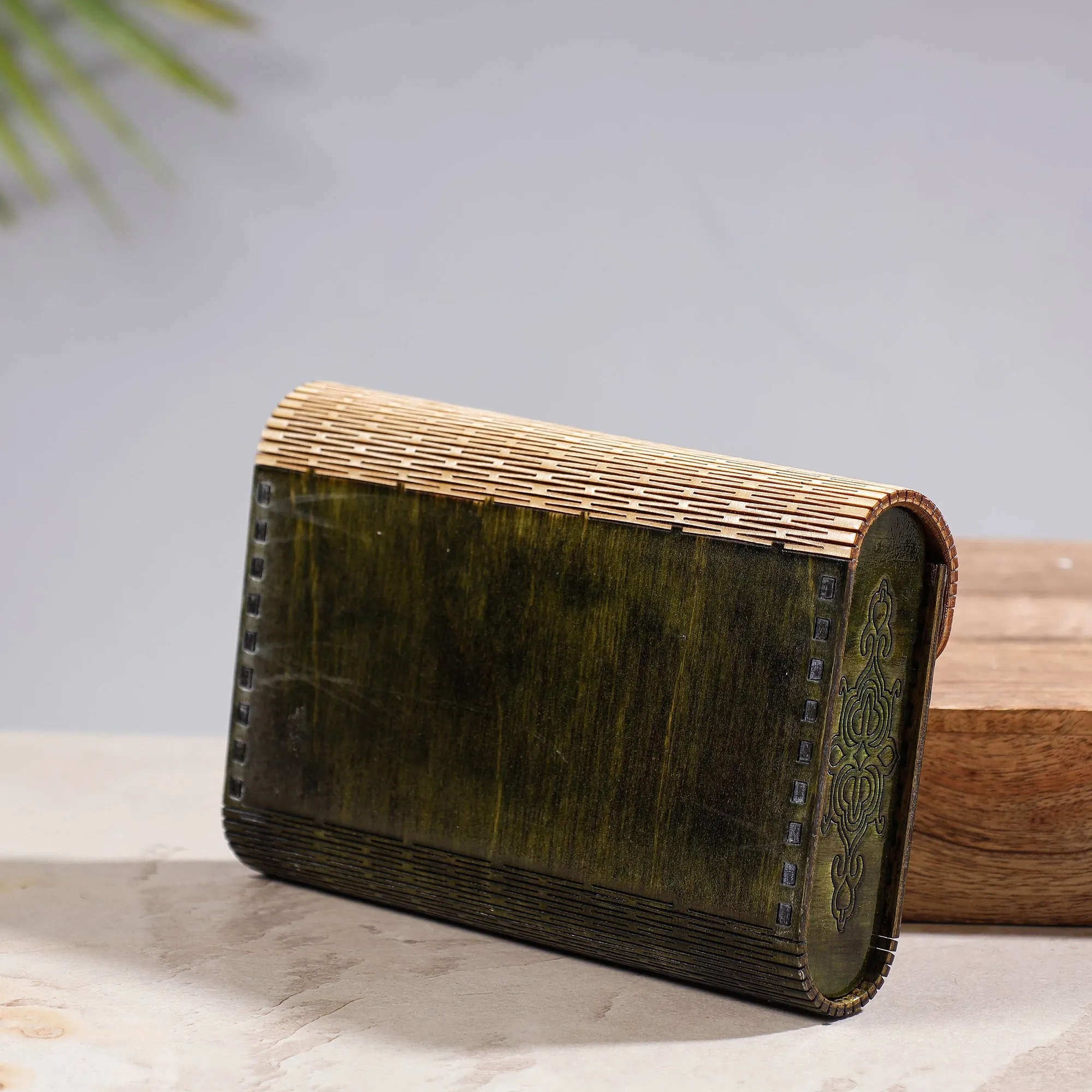 Green - Handcrafted Birch Wooden Clutch