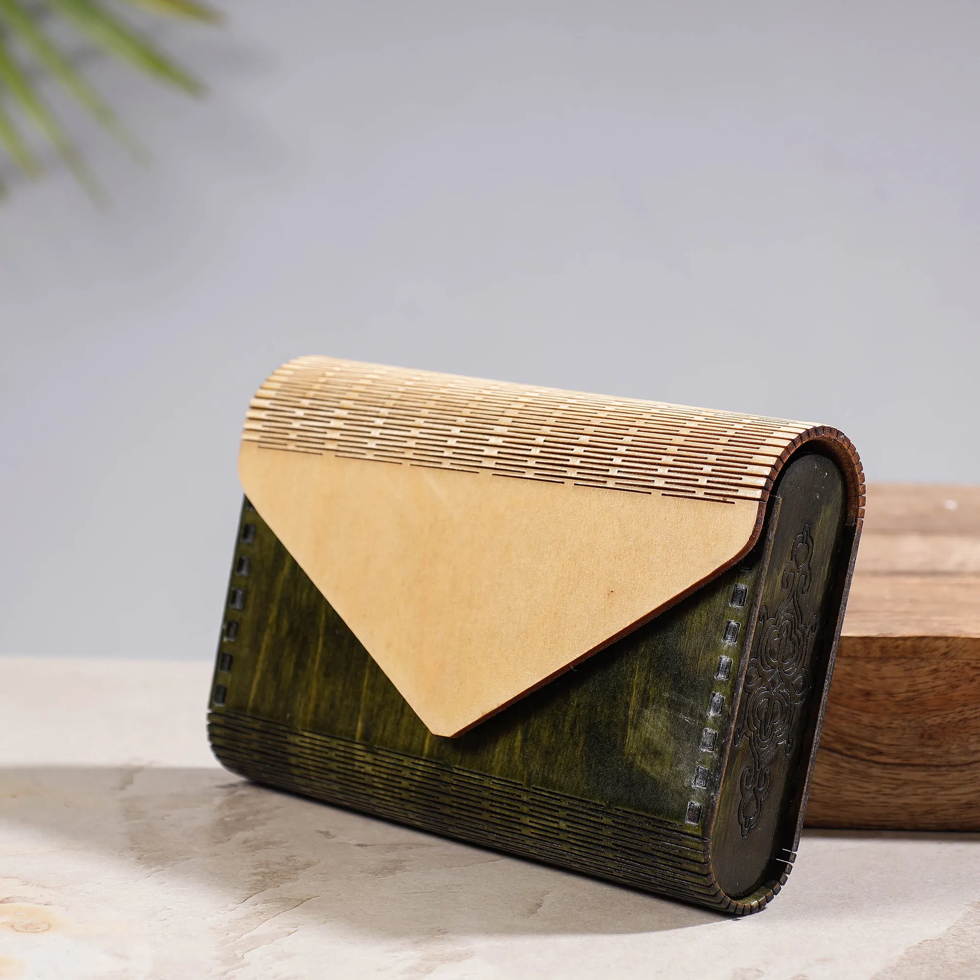 Green - Handcrafted Birch Wooden Clutch