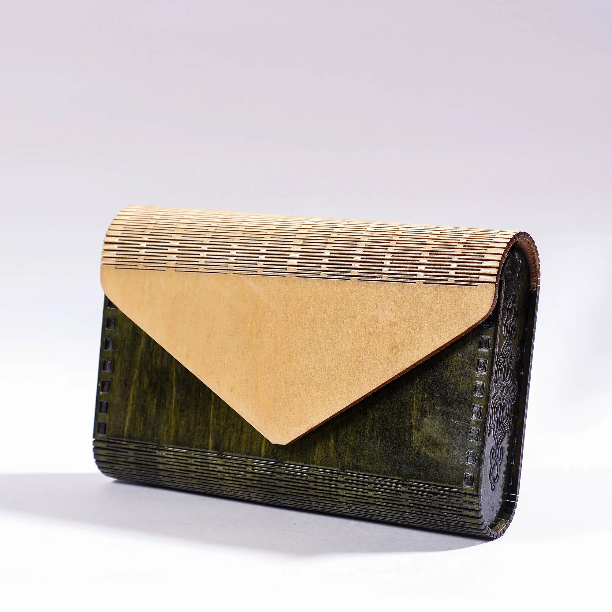 Green - Handcrafted Birch Wooden Clutch