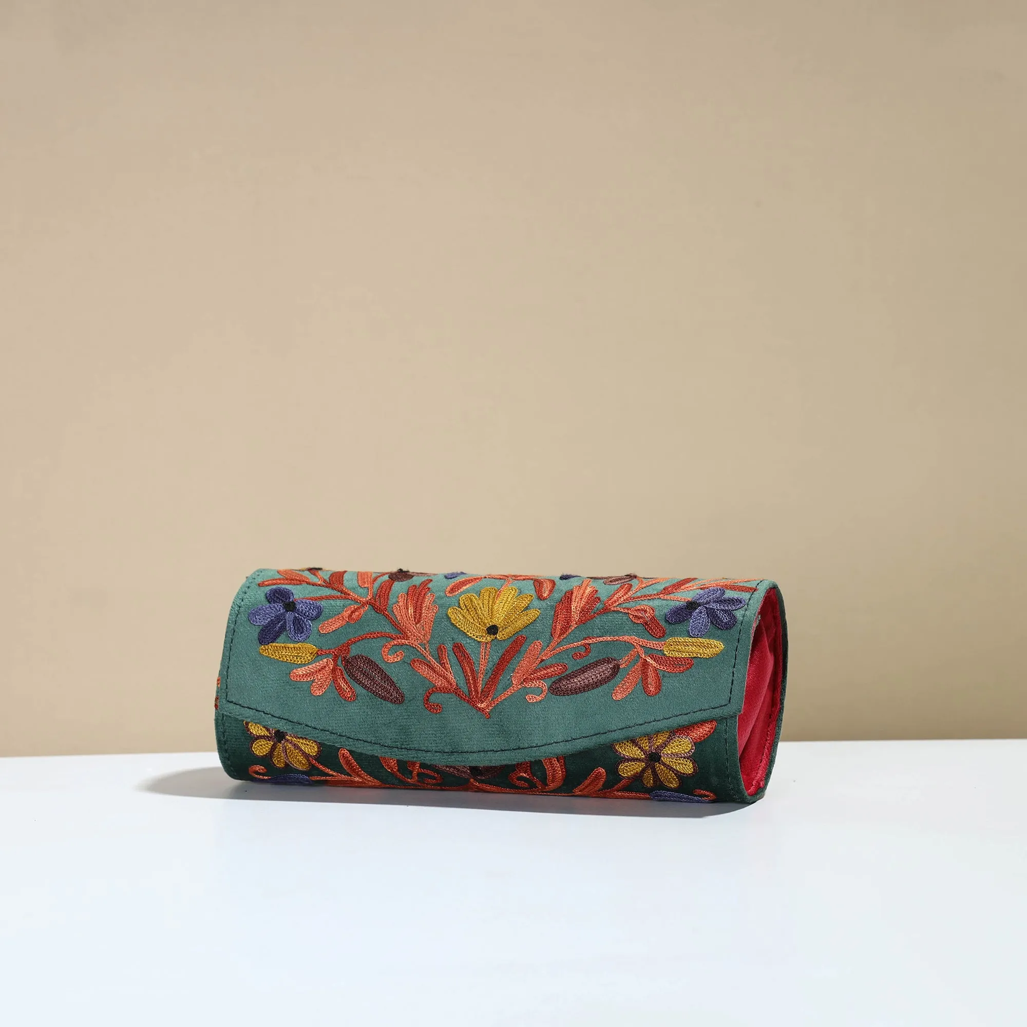 Green - Kashmiri Crewel Hand Embroidery Velvet Clutch 47