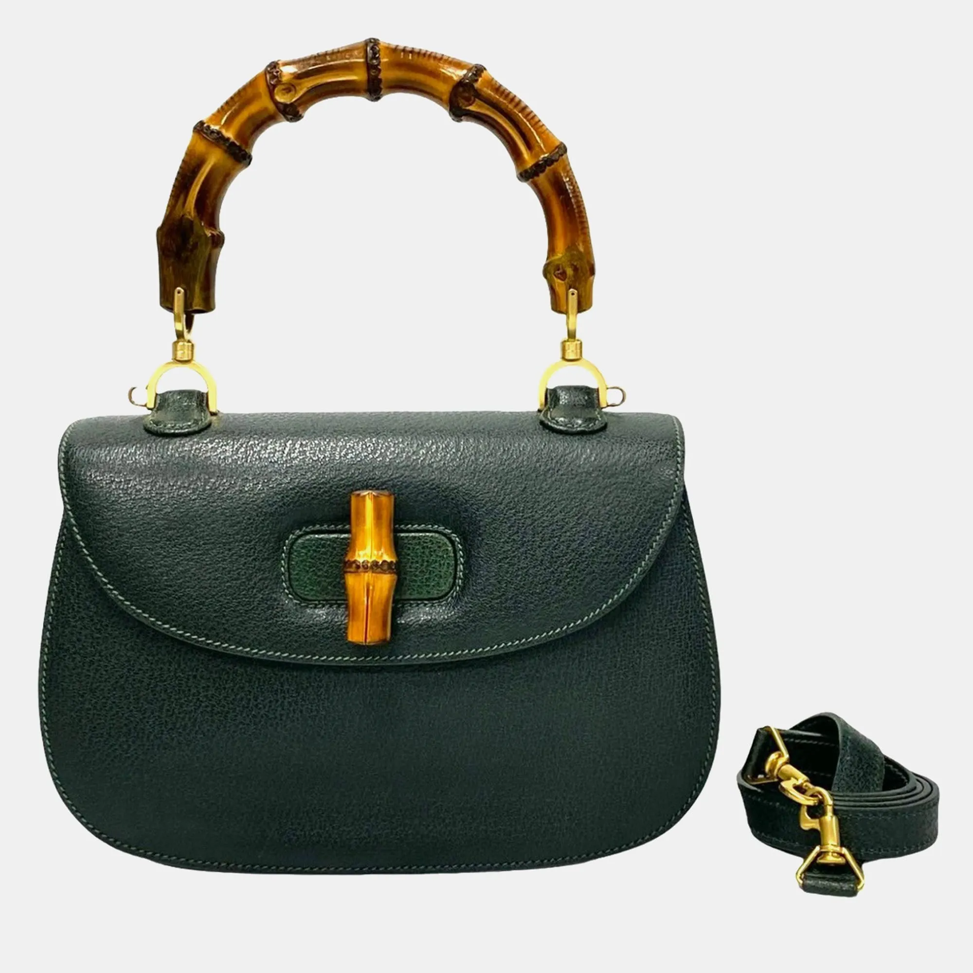 Green Leather Bamboo Shoulder Bag