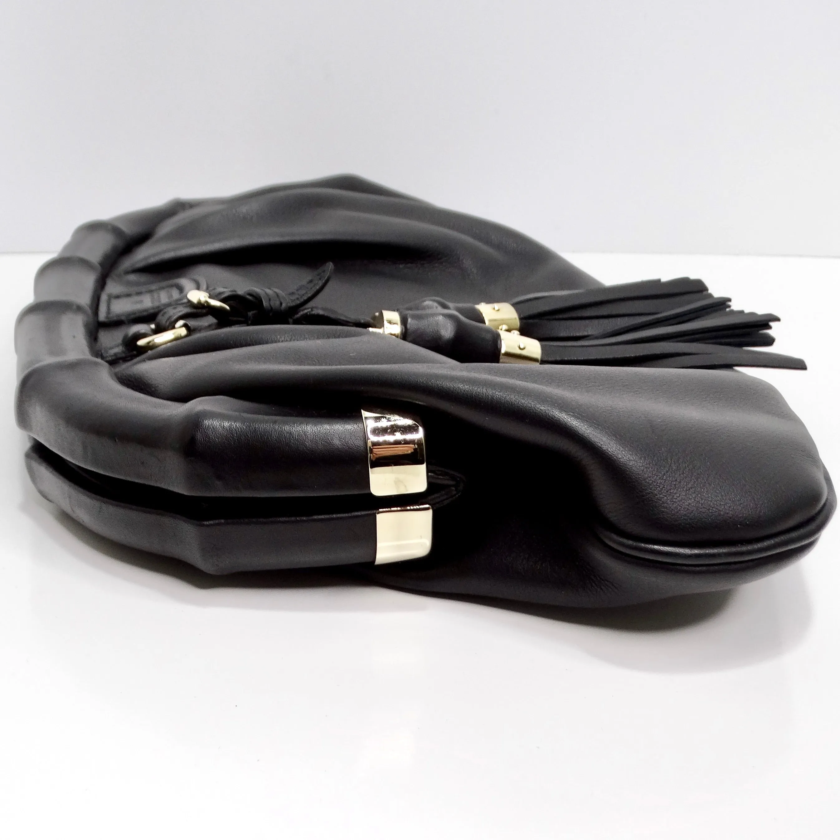 Gucci Black Leather Bamboo Clutch