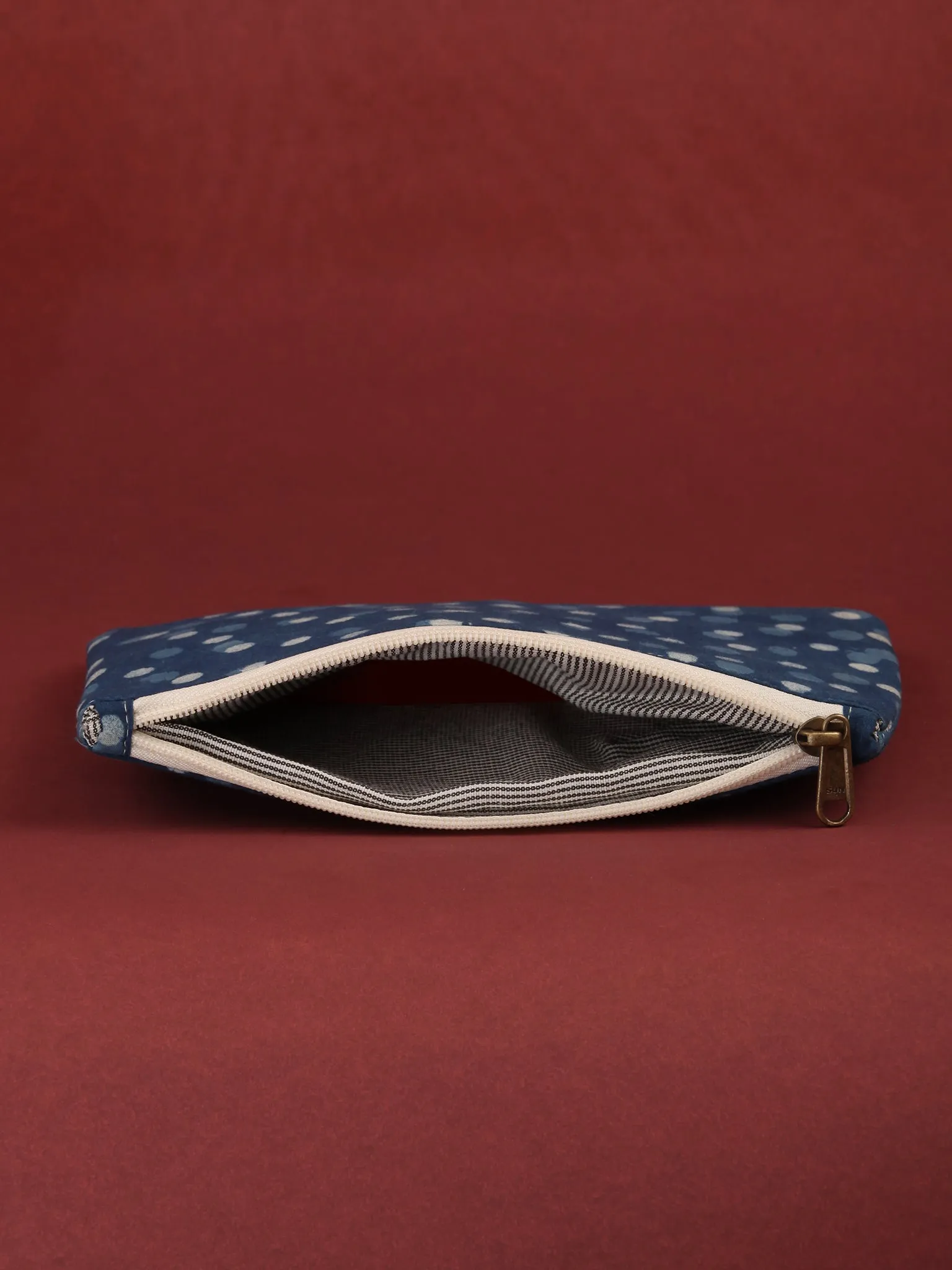 Indigo Hand Block Printed Utility Pouch - B0601