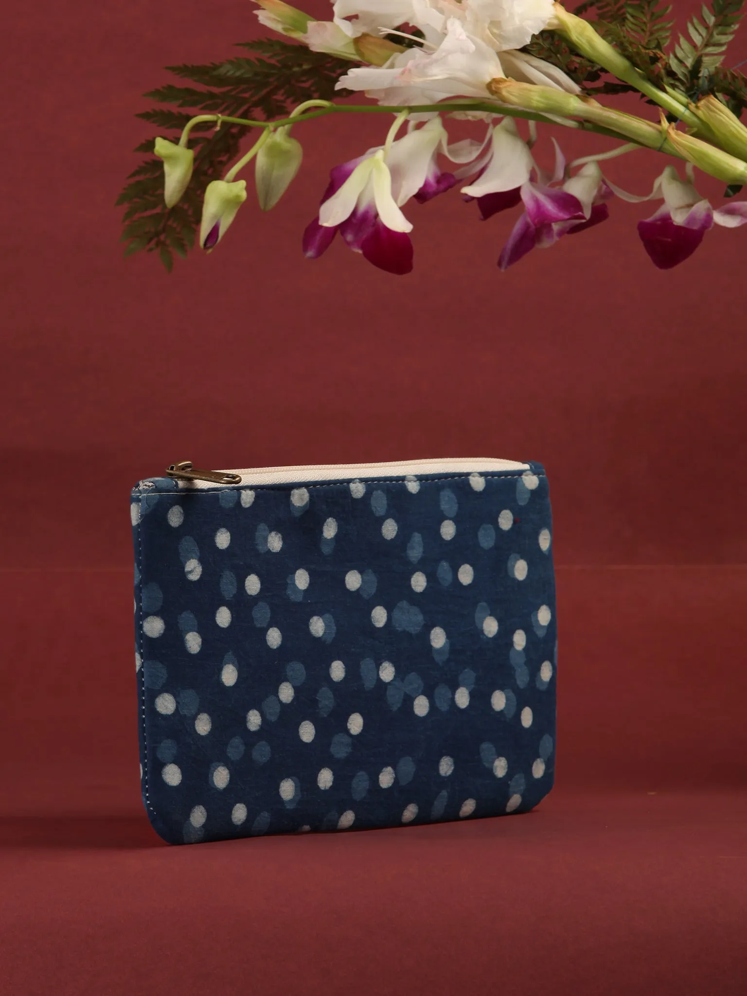 Indigo Hand Block Printed Utility Pouch - B0601