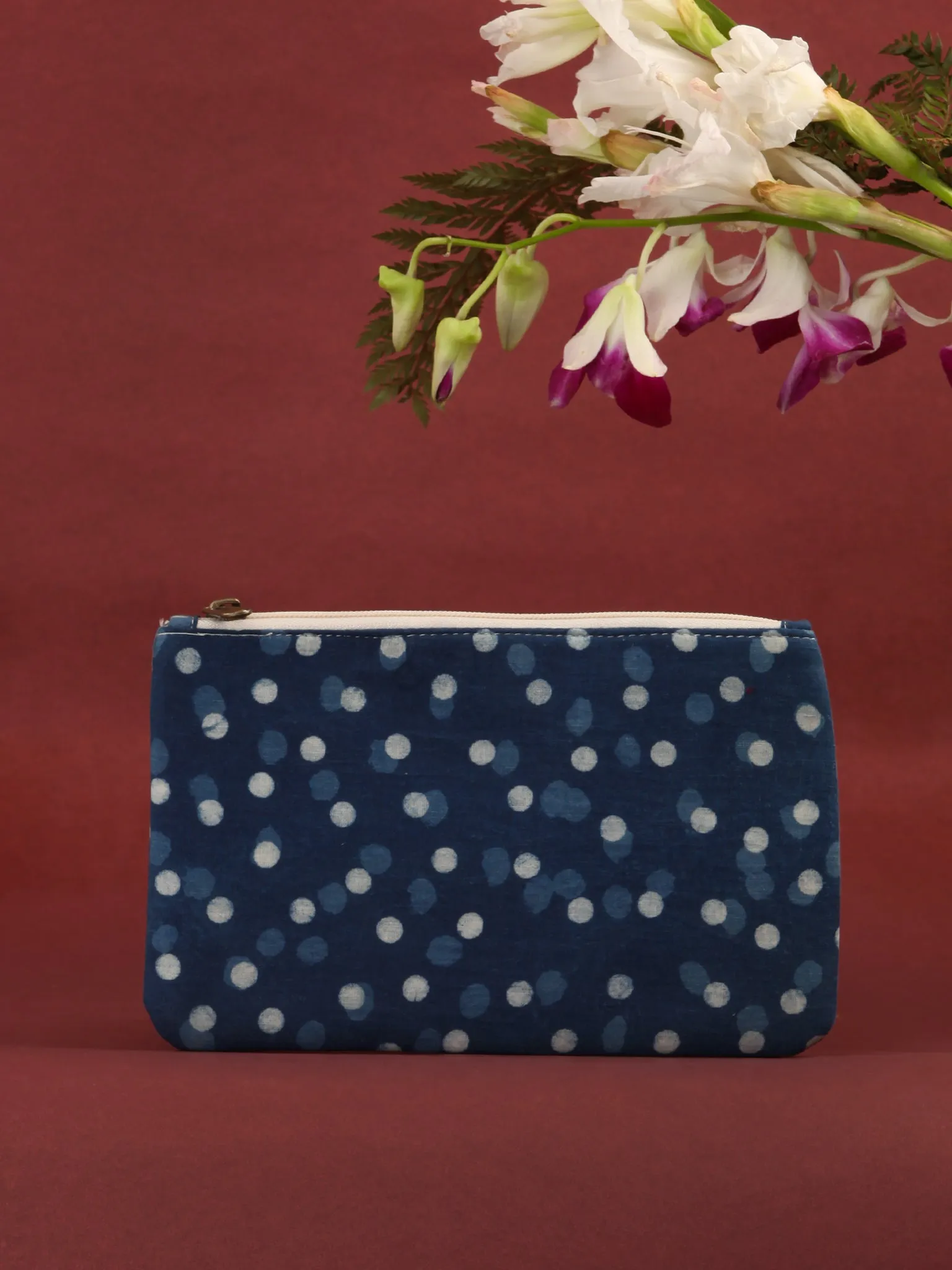 Indigo Hand Block Printed Utility Pouch - B0601