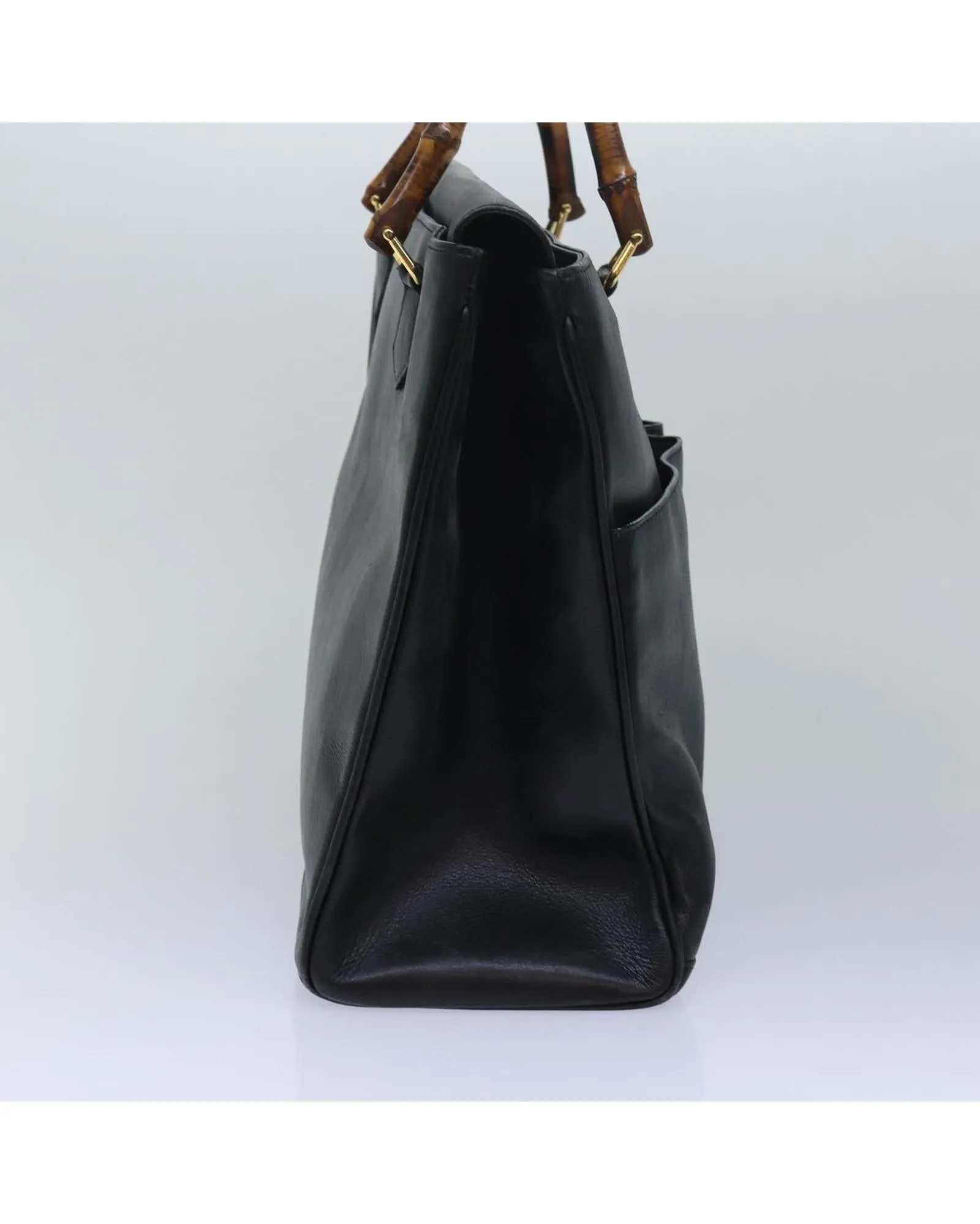 Leather Bamboo Handle Hand Bag