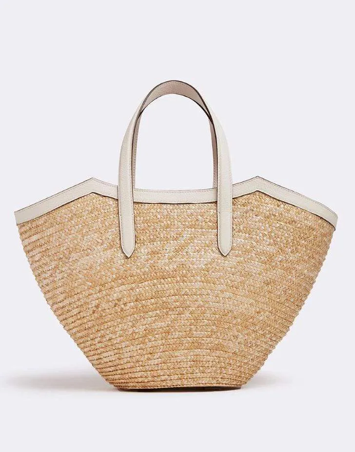 Madeline Straw & Leather Basket Bag - Bone