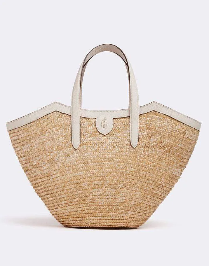 Madeline Straw & Leather Basket Bag - Bone