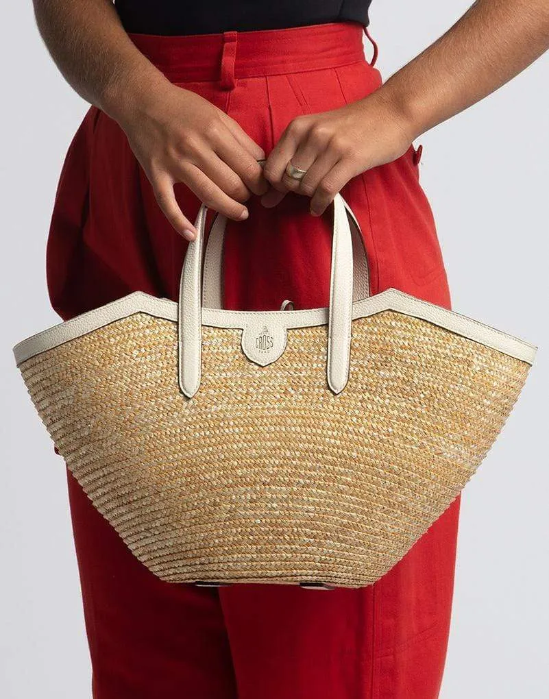 Madeline Straw & Leather Basket Bag - Bone