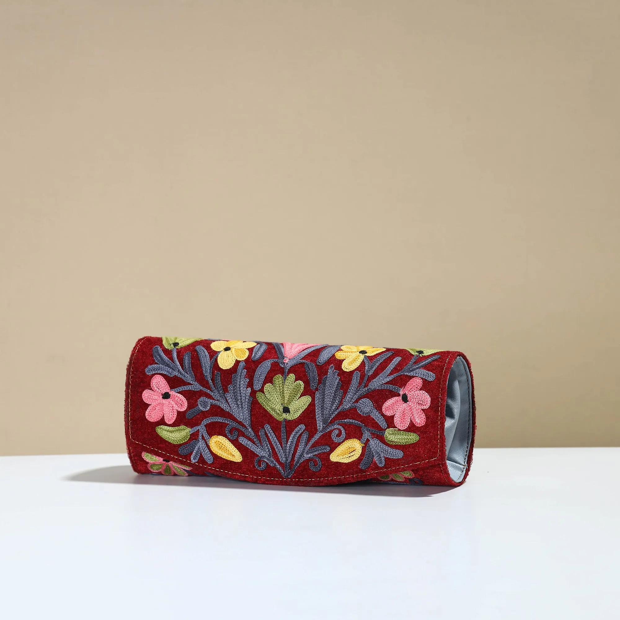 Maroon - Kashmiri Crewel Hand Embroidery Velvet Clutch 30