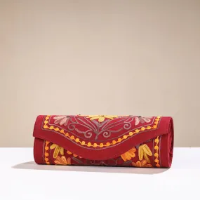 Maroon - Original Crewel Hand Embroidery Velvet Clutch