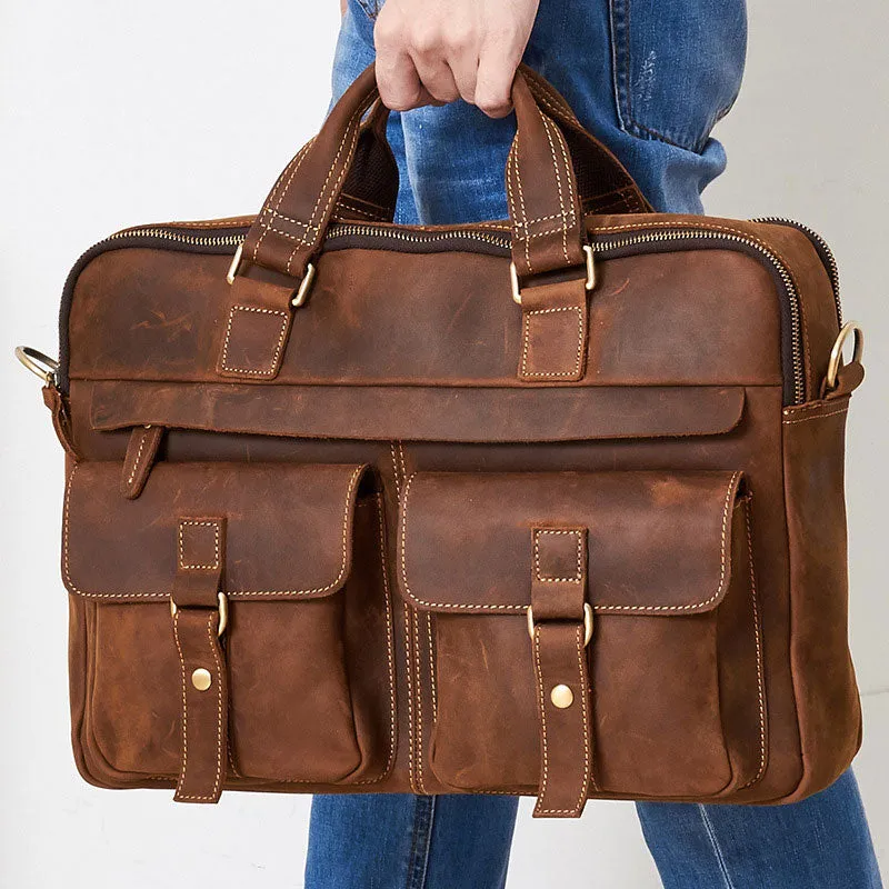 Men's Vintage Crazy Horse Leather Briefcase