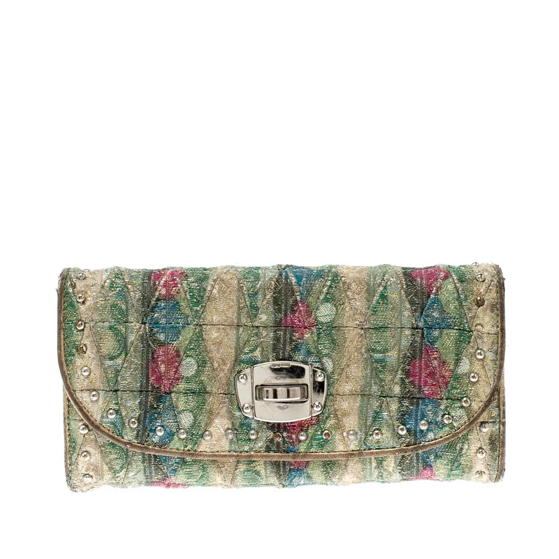 Multicolor Embellished Jacquard Clutch