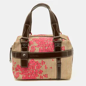 Multicolor Floral Fabric and Leather Zip Satchel