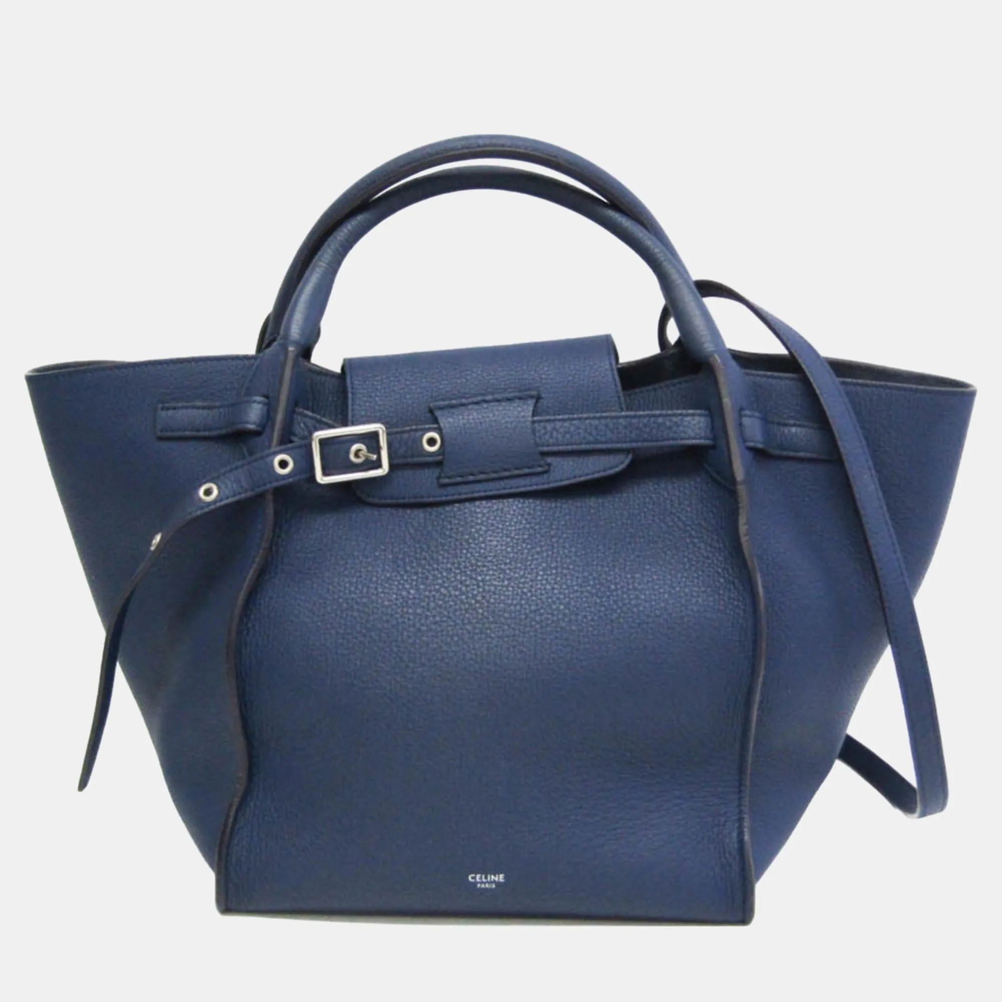 Navy Blue Leather Small Big Bag Shoulder Bag