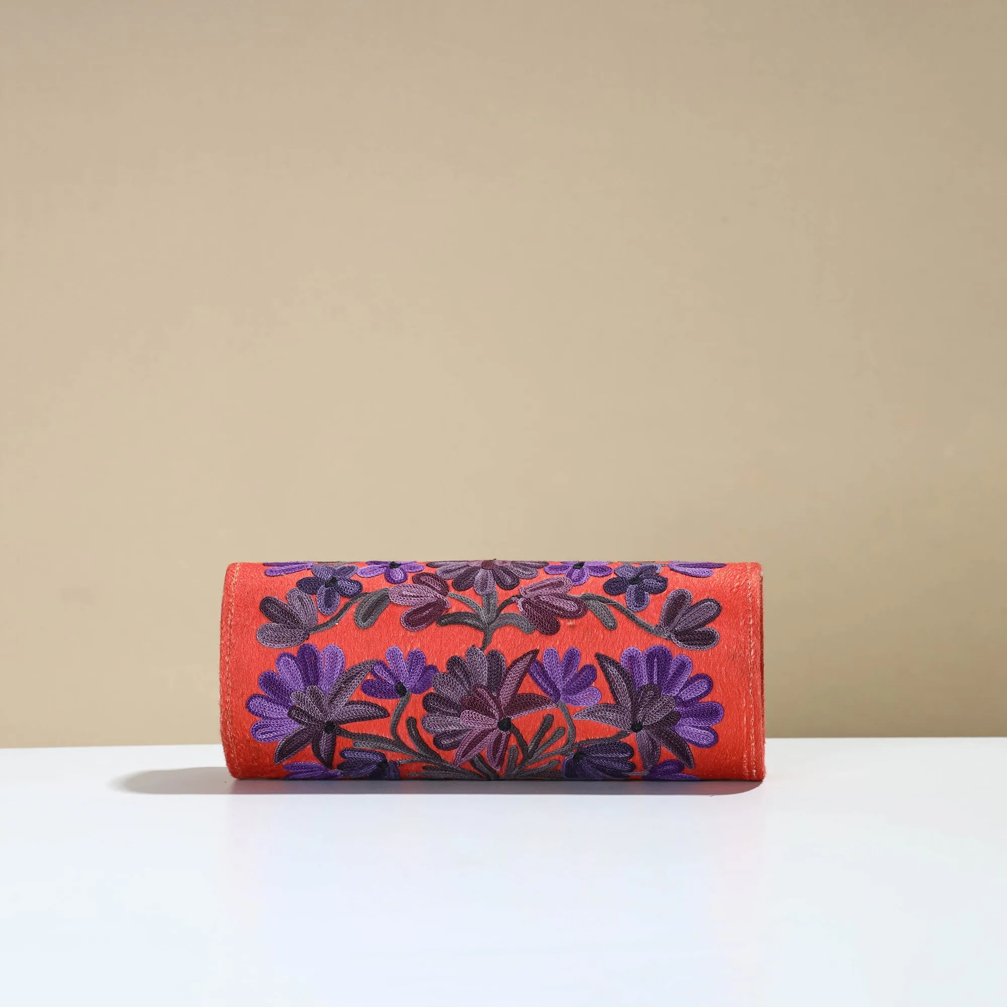 Orange - Kashmiri Crewel Hand Embroidery Velvet Clutch 33