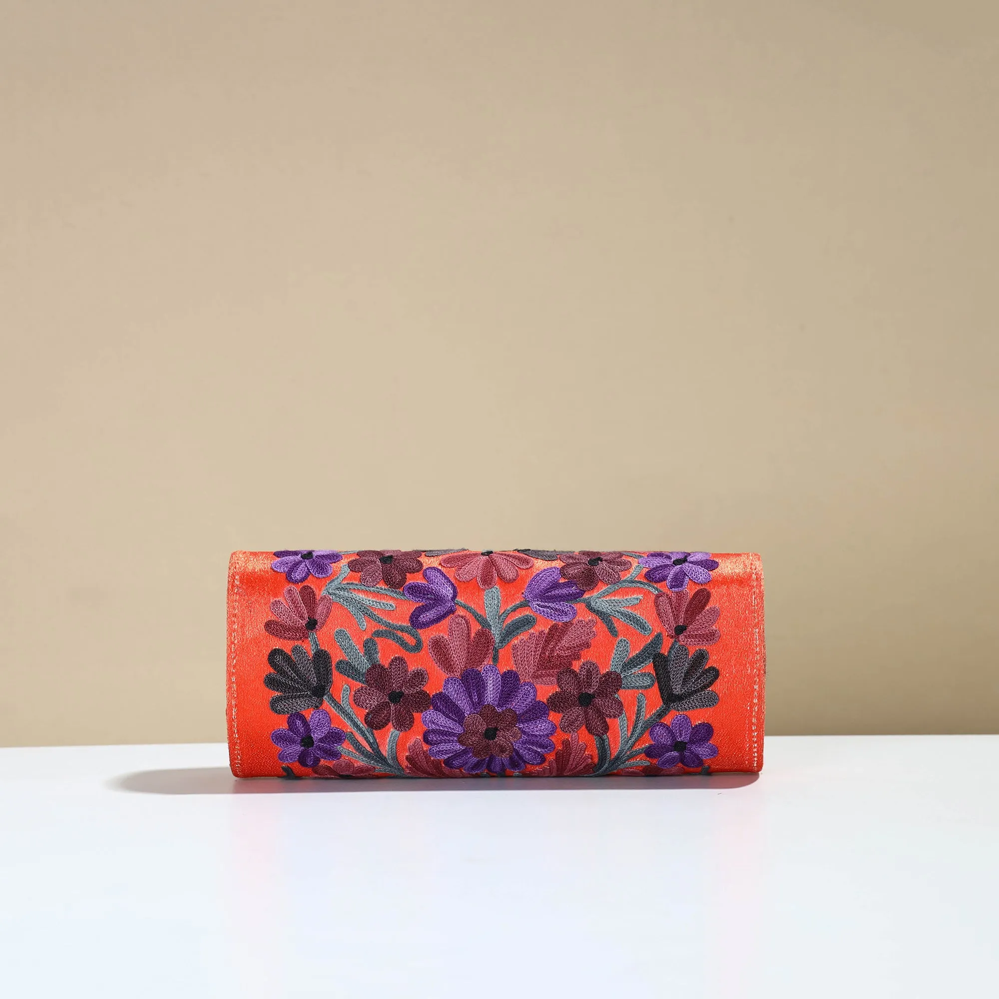 Orange - Kashmiri Crewel Hand Embroidery Velvet Clutch 39