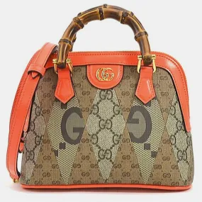 Orange/Brown GG Supreme Canvas Bamboo Top Handle Bag