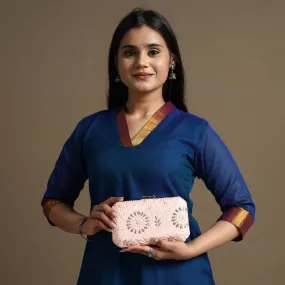 Pink - Chikankari Hand Embroidery Tussar Silk Clutch / Sling Bag 02