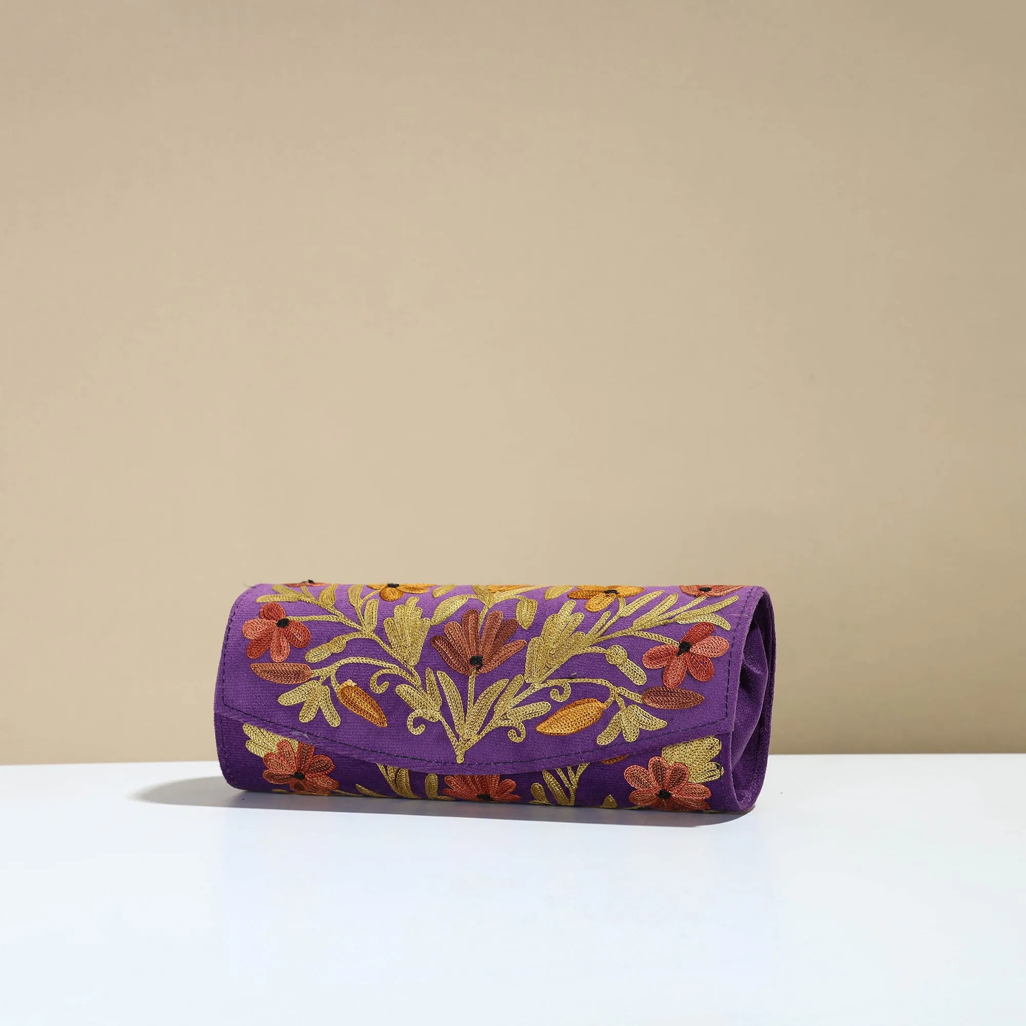 Purple - Kashmiri Crewel Hand Embroidery Velvet Clutch 35