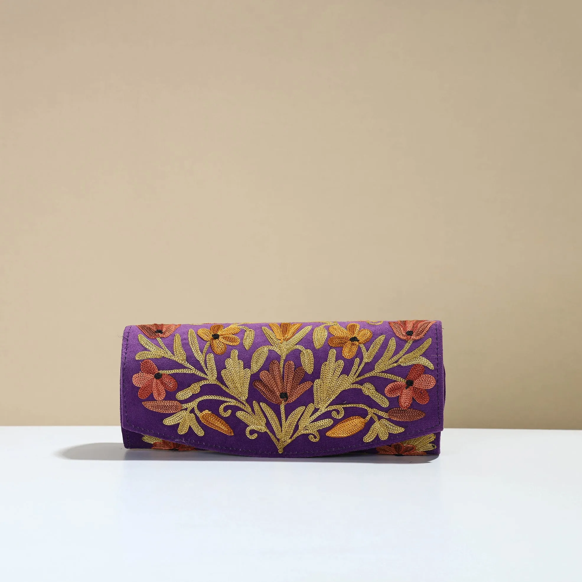 Purple - Kashmiri Crewel Hand Embroidery Velvet Clutch 35