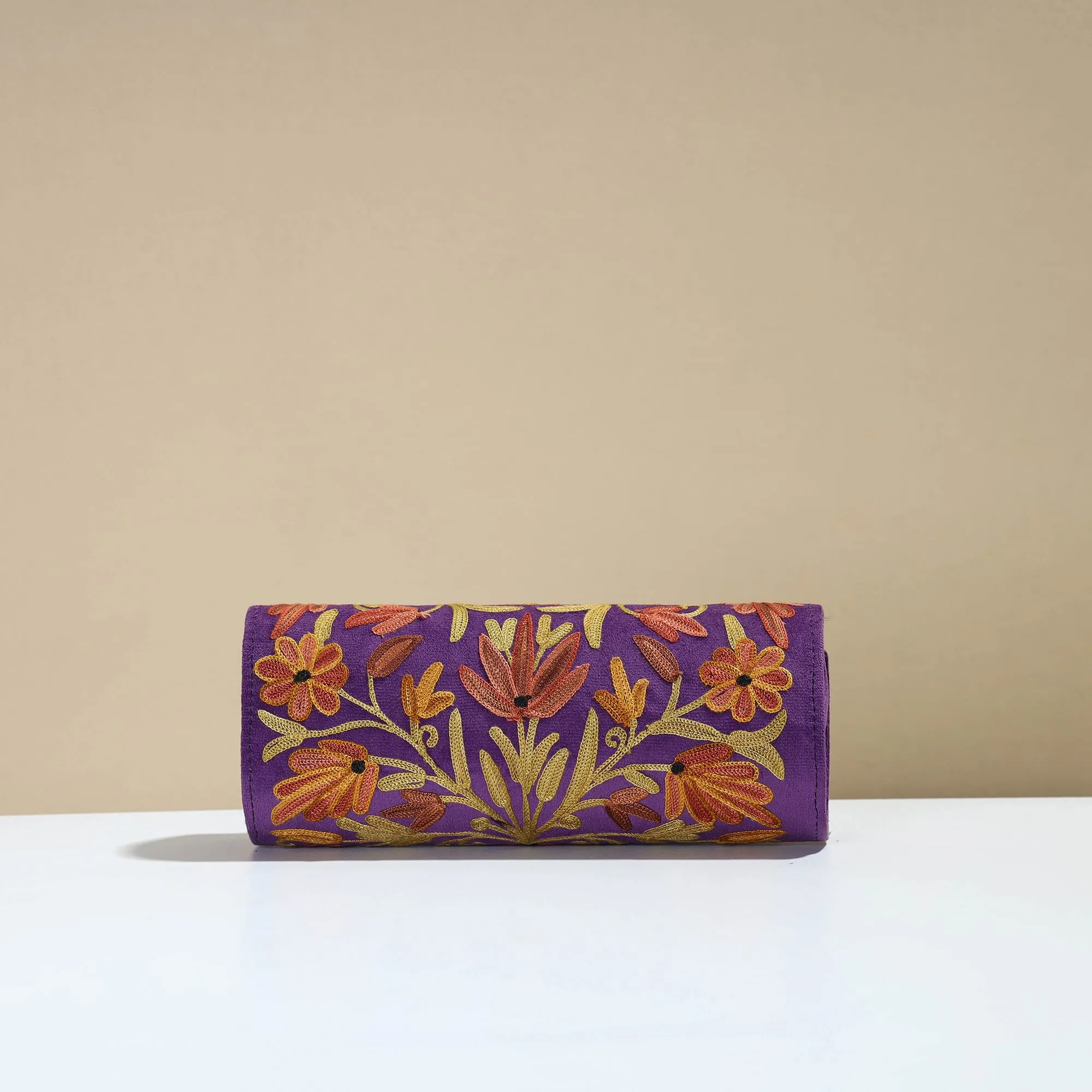 Purple - Kashmiri Crewel Hand Embroidery Velvet Clutch 35