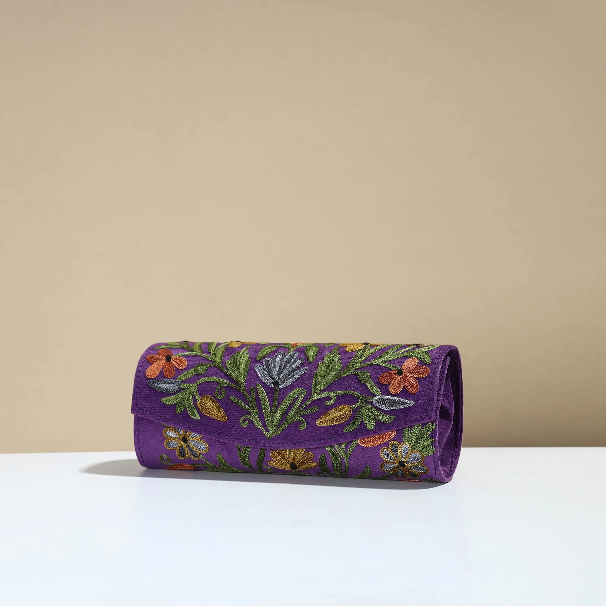 Purple - Kashmiri Crewel Hand Embroidery Velvet Clutch 40