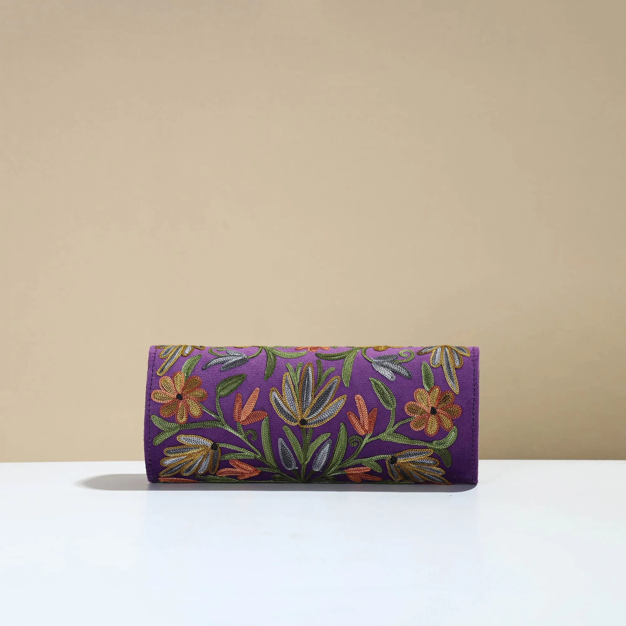 Purple - Kashmiri Crewel Hand Embroidery Velvet Clutch 40