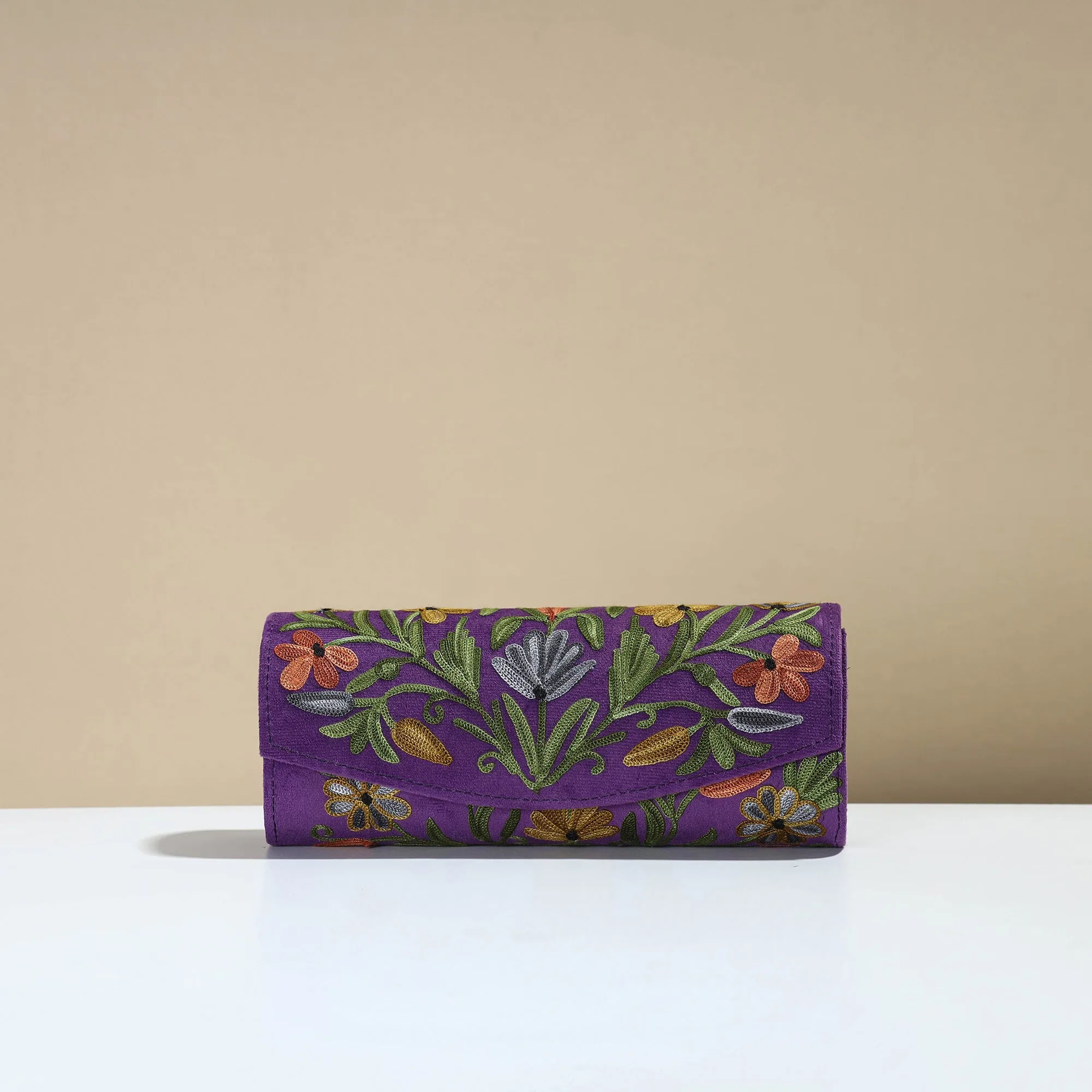 Purple - Kashmiri Crewel Hand Embroidery Velvet Clutch 40