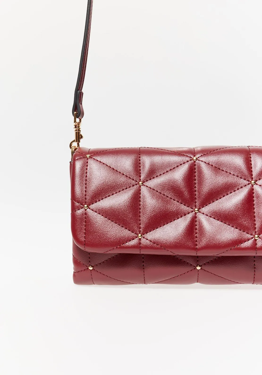 Quilted Studded Crossbody Red - Red