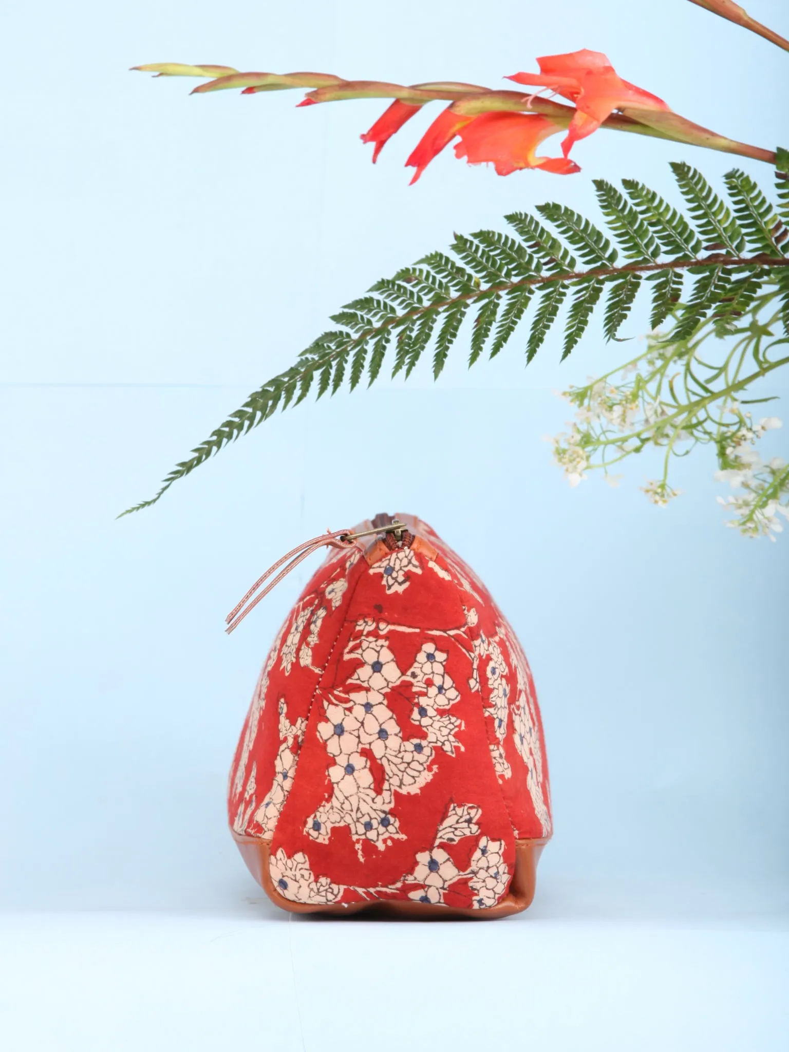 Red Hand Block Printed Utility Bag - B1606