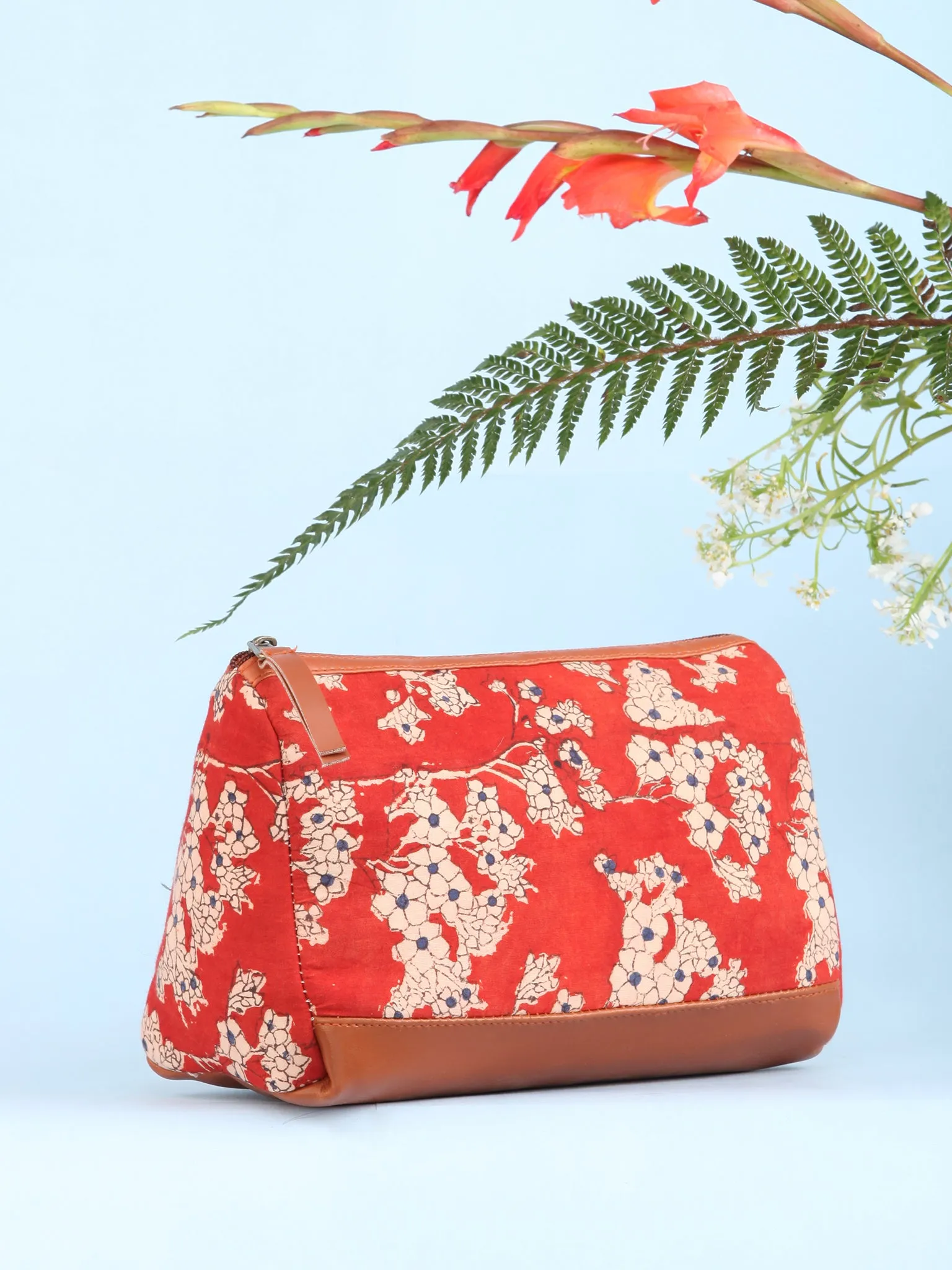 Red Hand Block Printed Utility Bag - B1606