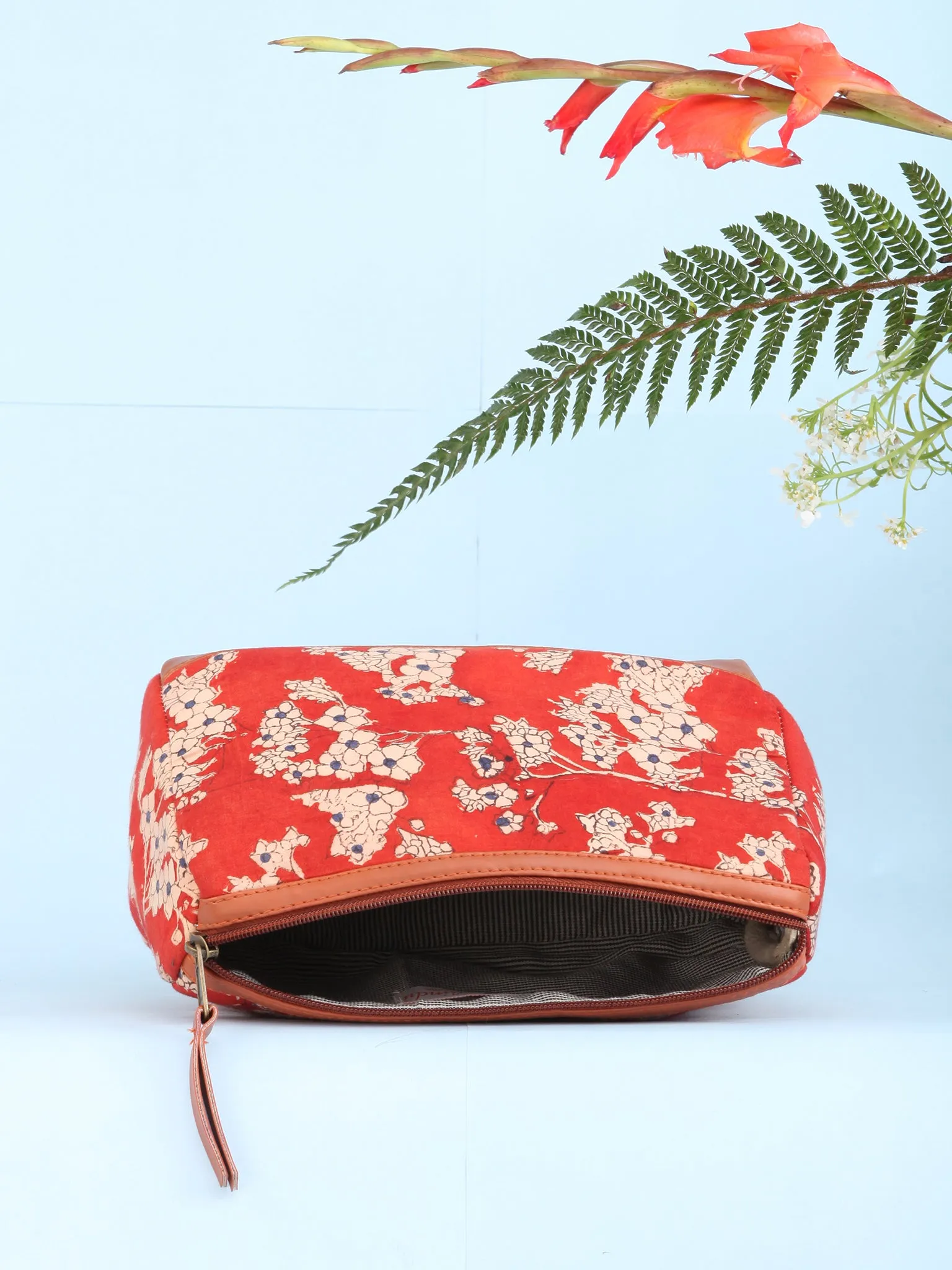 Red Hand Block Printed Utility Bag - B1606