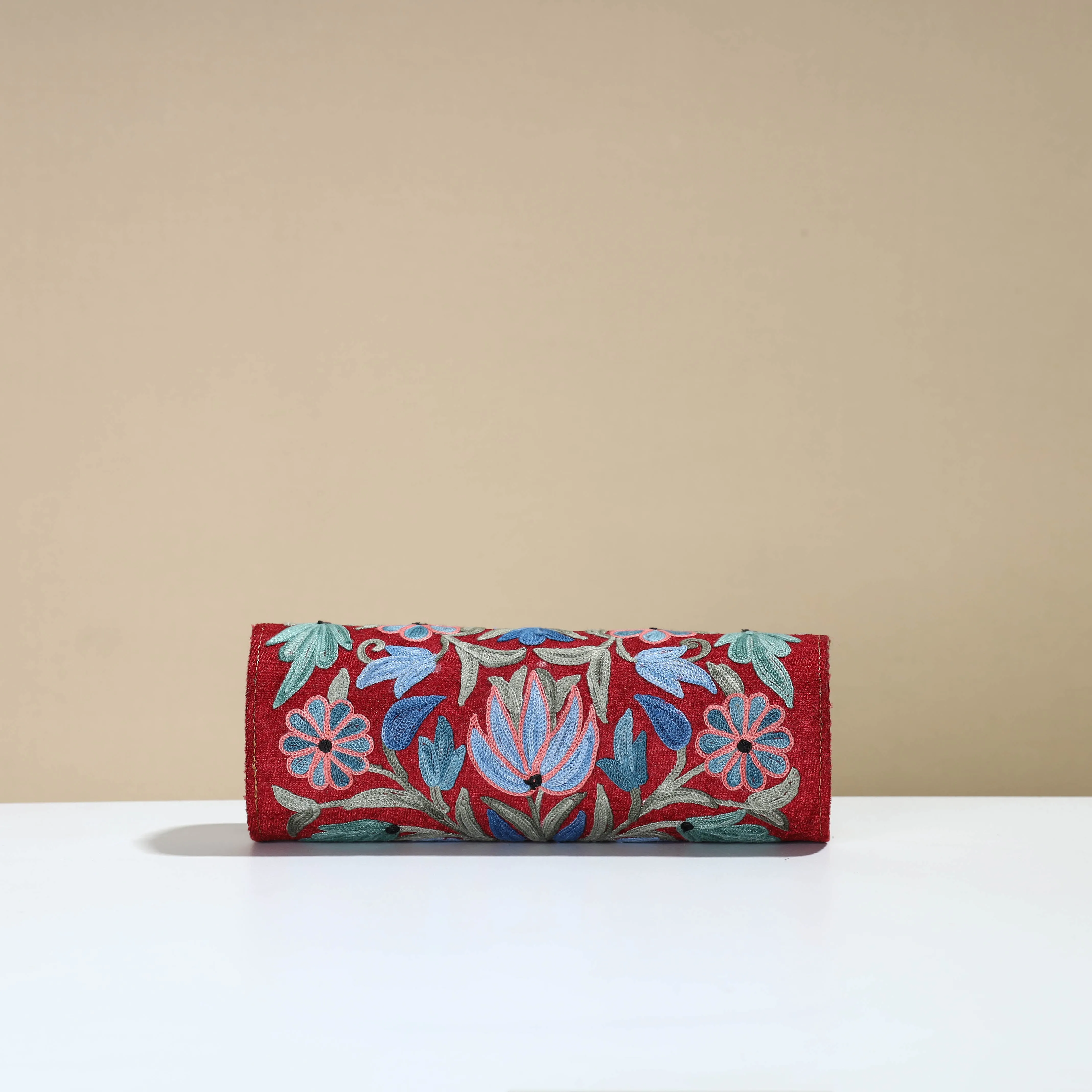 Red - Kashmiri Crewel Hand Embroidery Velvet Clutch 28