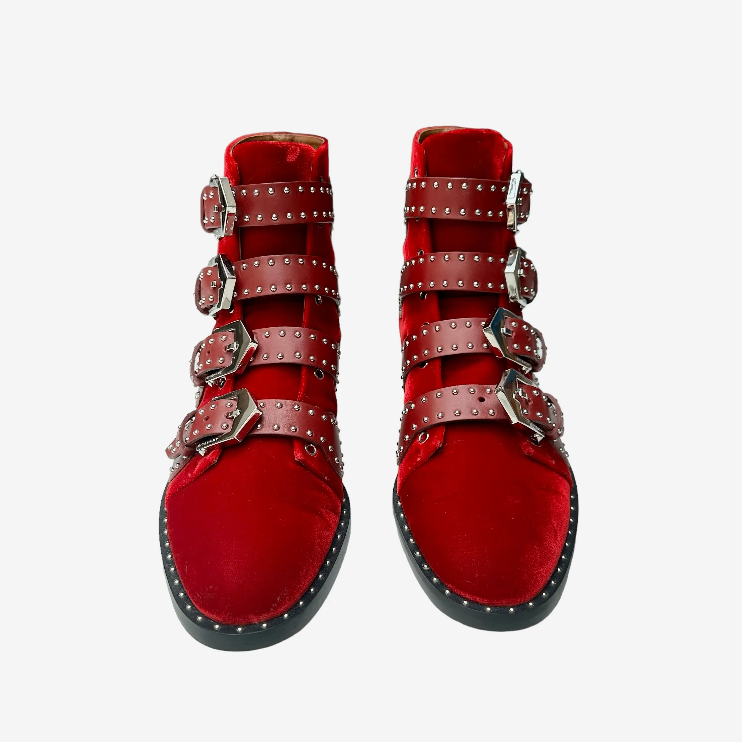 Red Velvet and Studs Boots - 7.5