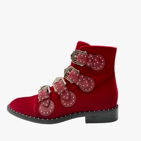 Red Velvet and Studs Boots - 7.5