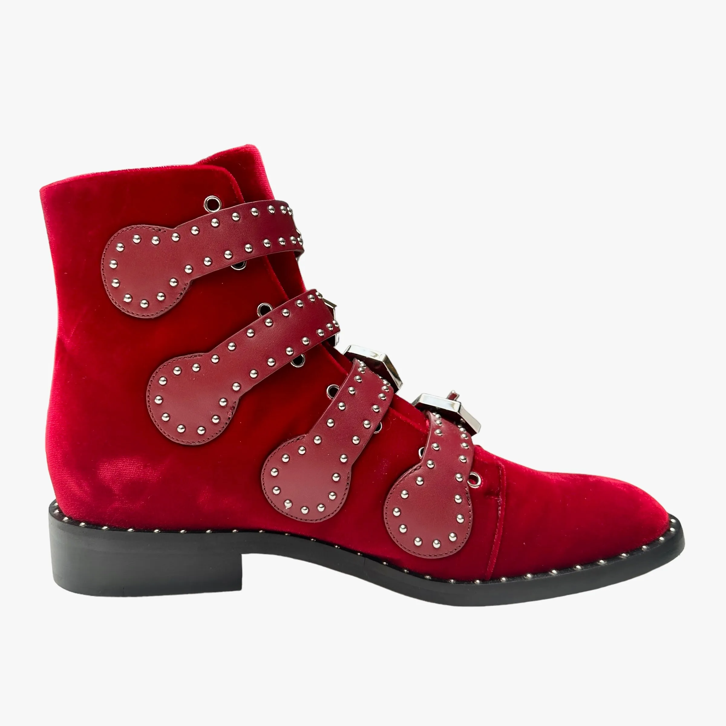 Red Velvet and Studs Boots - 7.5