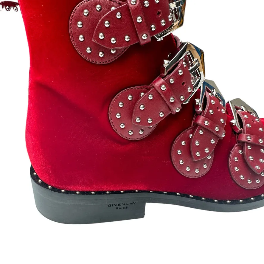 Red Velvet and Studs Boots - 7.5