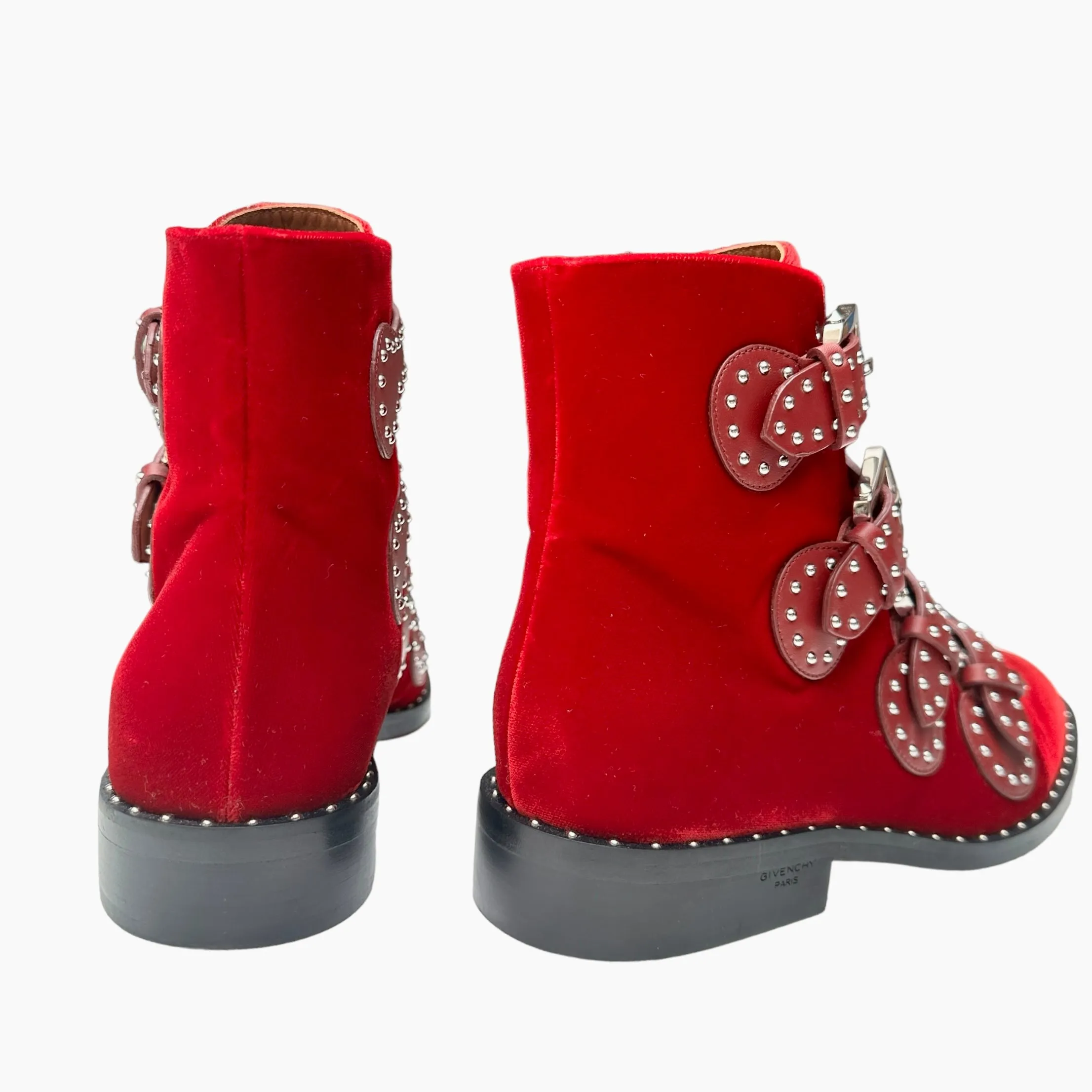 Red Velvet and Studs Boots - 7.5