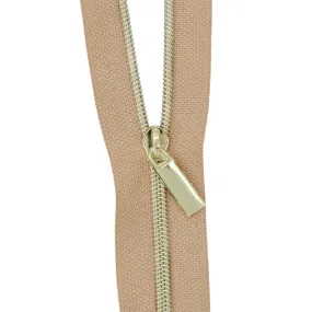 Sallie Tomato #3 Nylon Zipper Tape & Pulls - Natural with Gold Coil