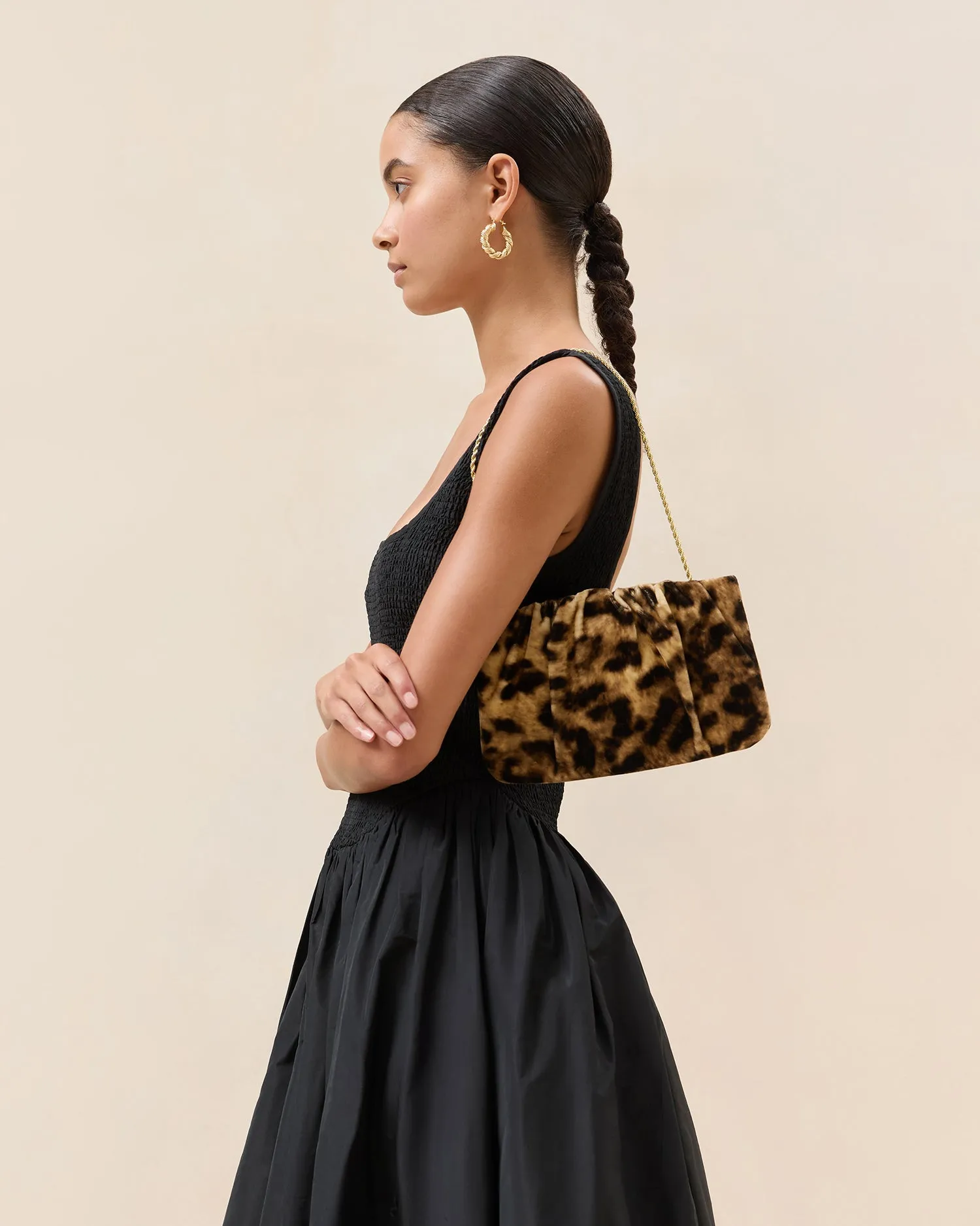 Serena Leopard Gathered Velvet Clutch