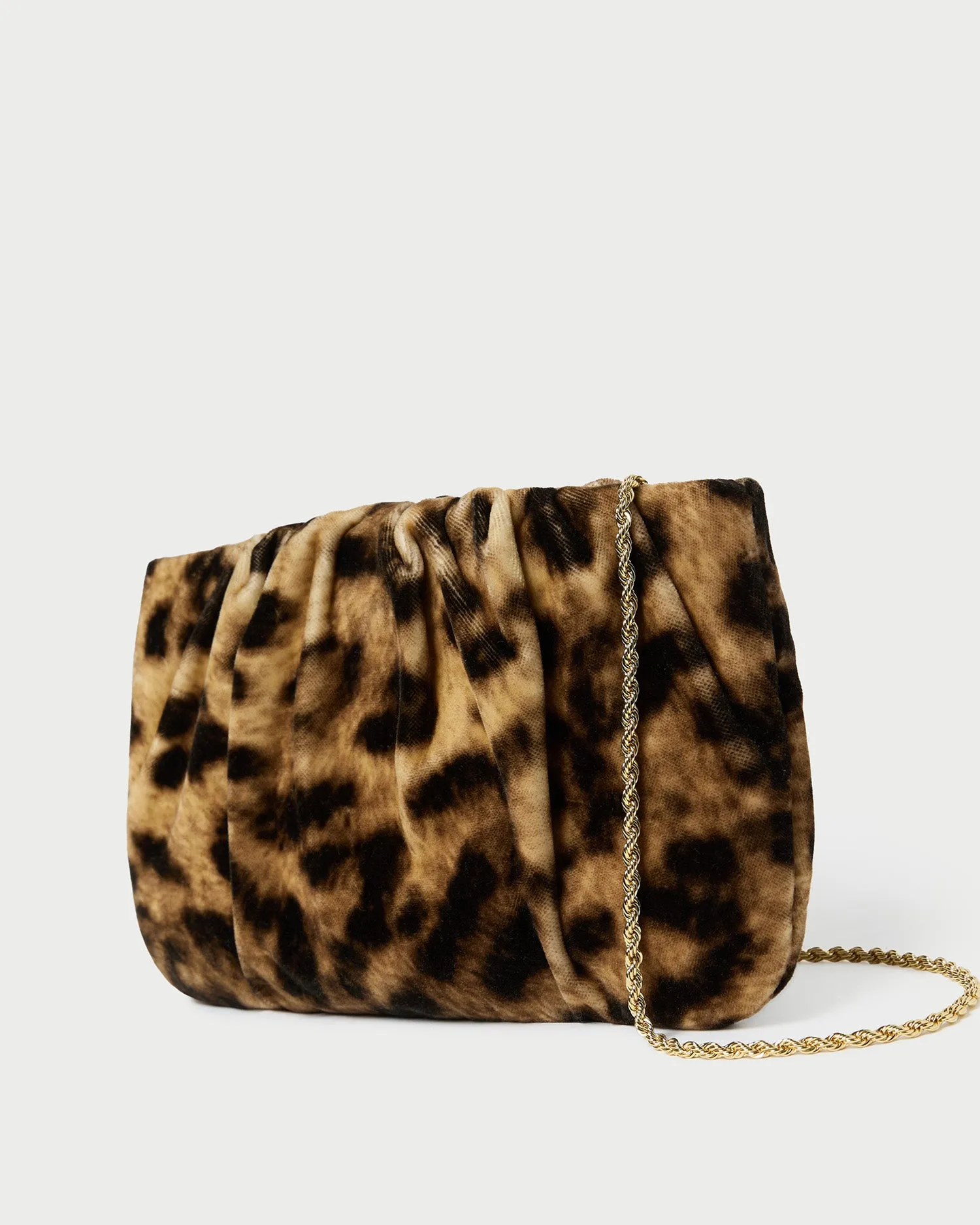 Serena Leopard Gathered Velvet Clutch