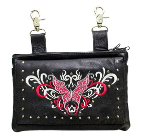 Studded Red & White Butterfly Naked Cowhide Leather Belt Bag