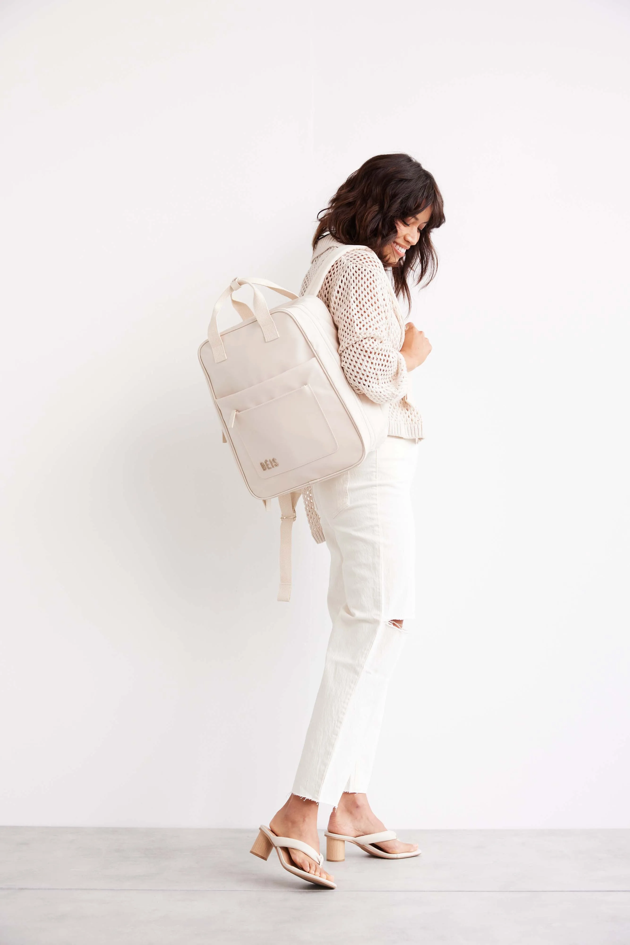 The Expandable Backpack in Beige